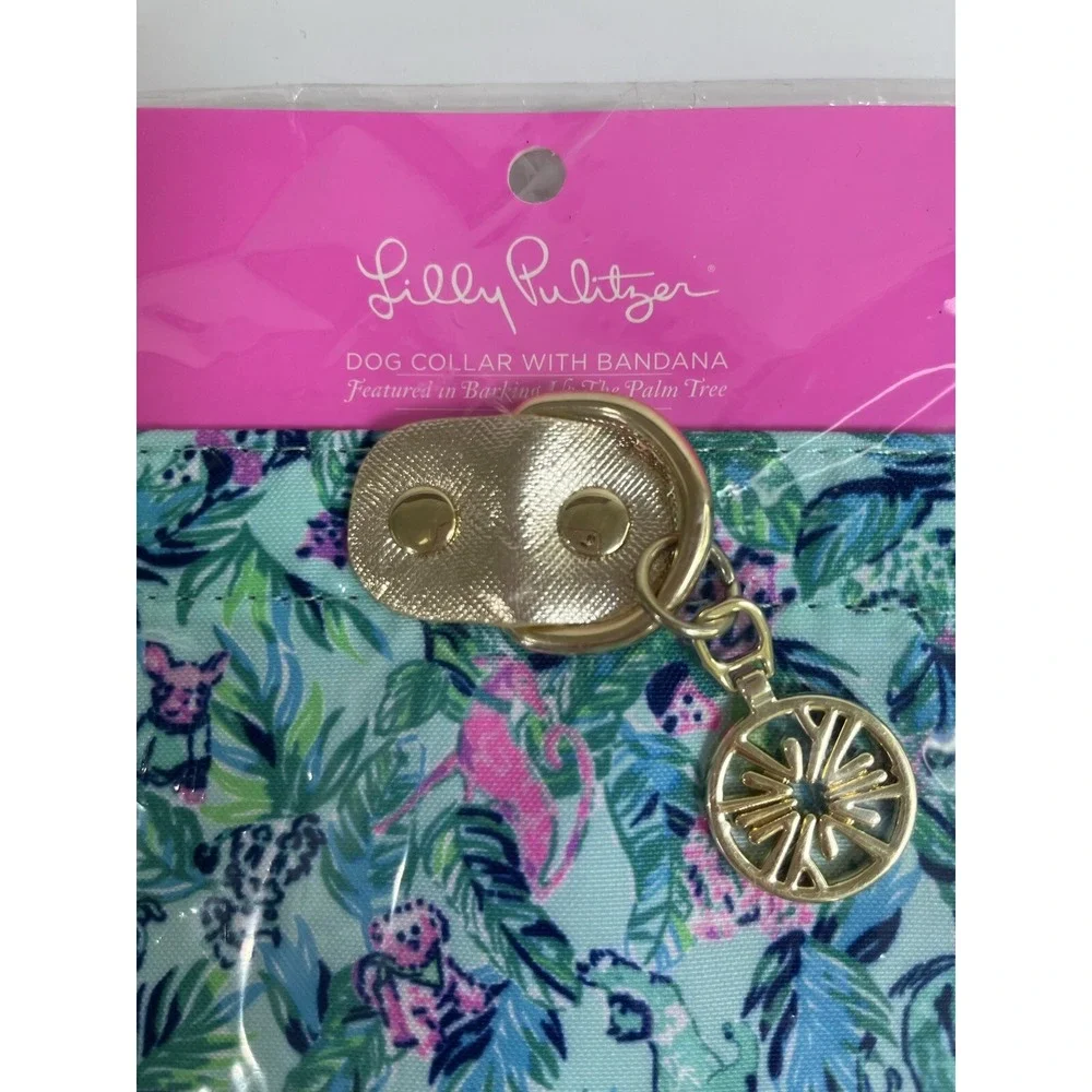 New Lilly Pulitzer Dog Collar‎ W Bandana Barking Up The Palm Tree Adjustable